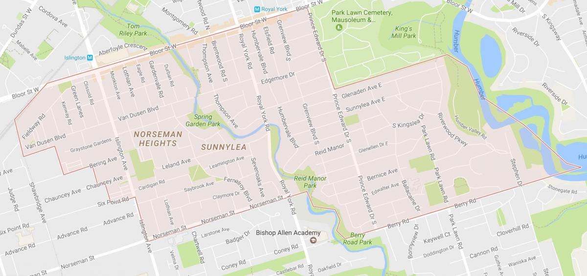 Térkép Sunnylea környék környék Toronto