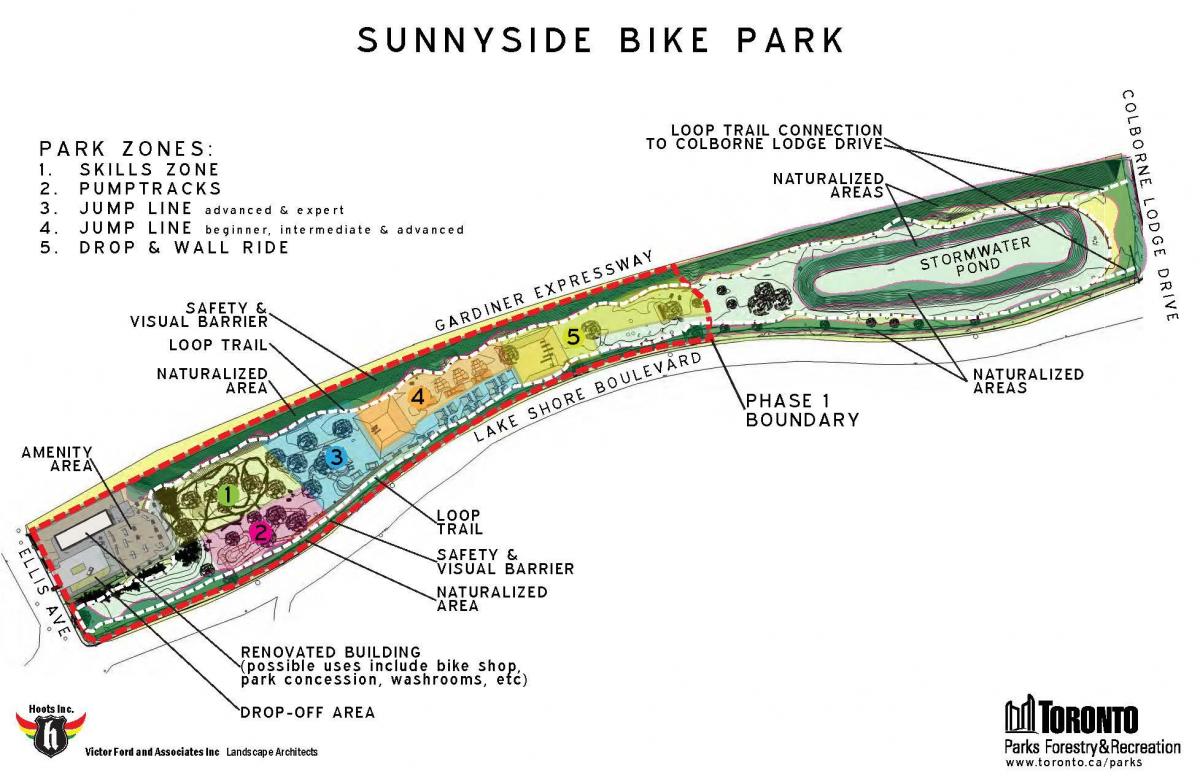 Térkép Sunnyside Bike Park zóna Toronto