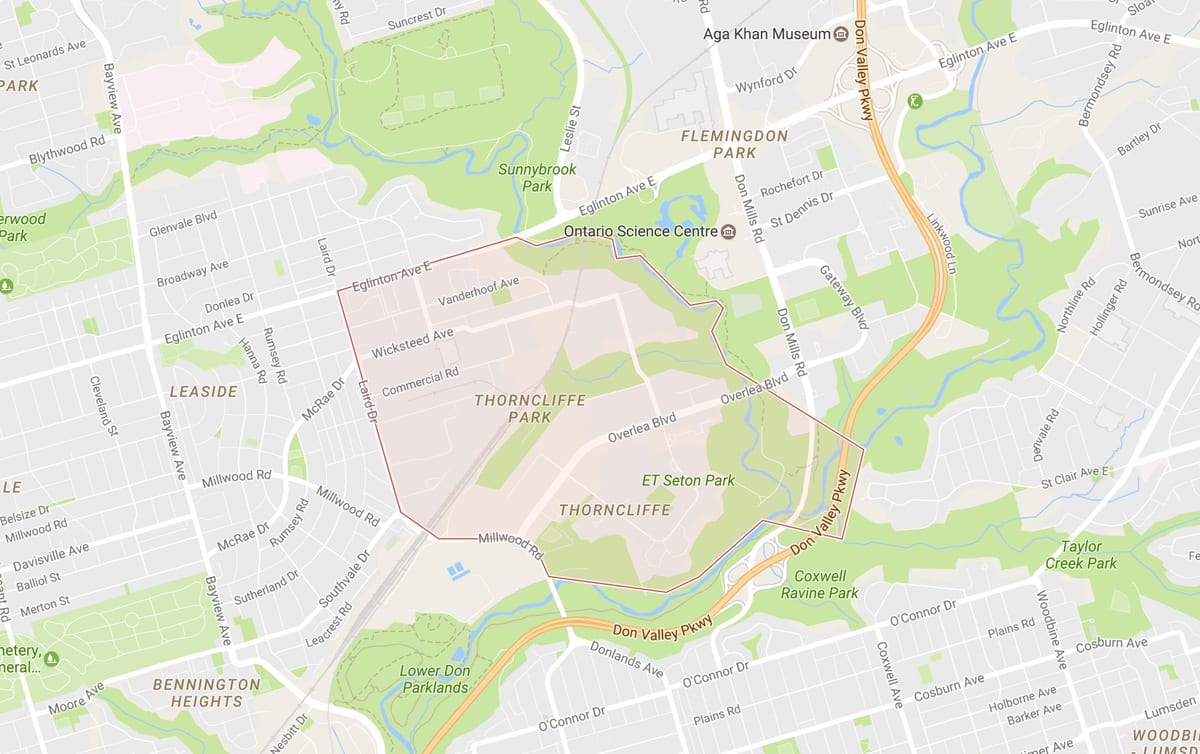 Térkép Thorncliffe Park szomszédságában, Toronto