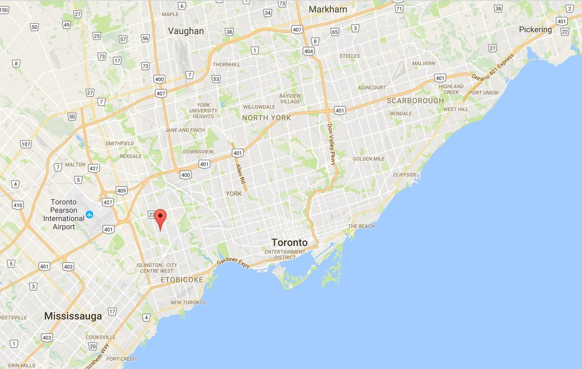 Térkép Thorncrest Falu kerületi Toronto