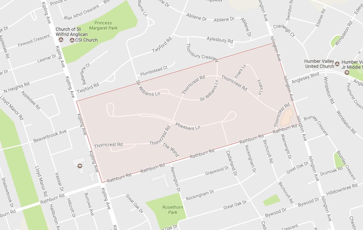 Térkép Thorncrest Falu szomszédságában környéken Toronto