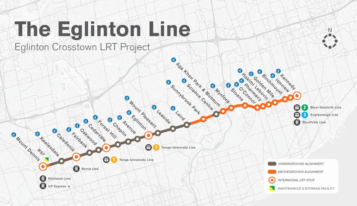 Térkép Toronto metró Eglinton vonal projekt
