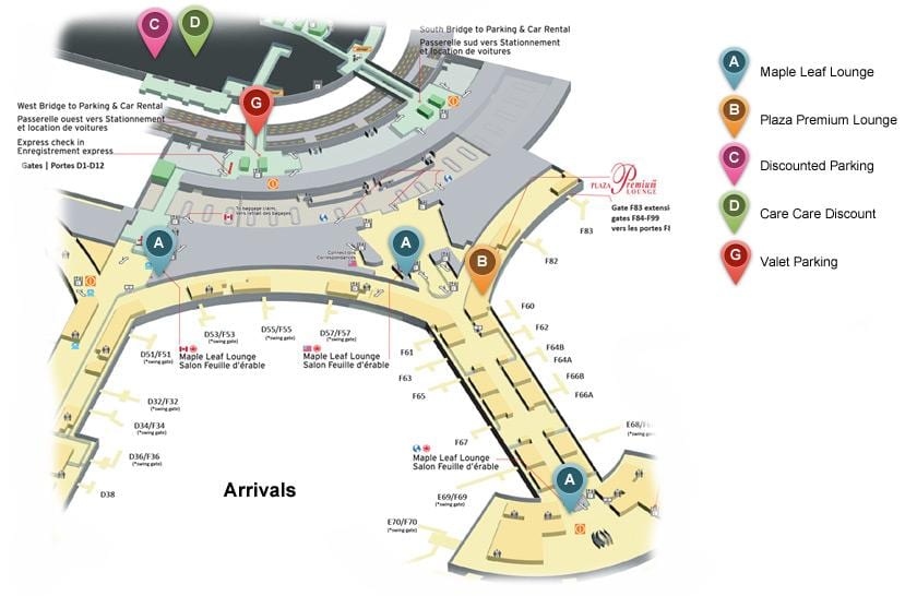 Térkép Toronto-Pearson nemzetközi repülőtér érkezési terminál