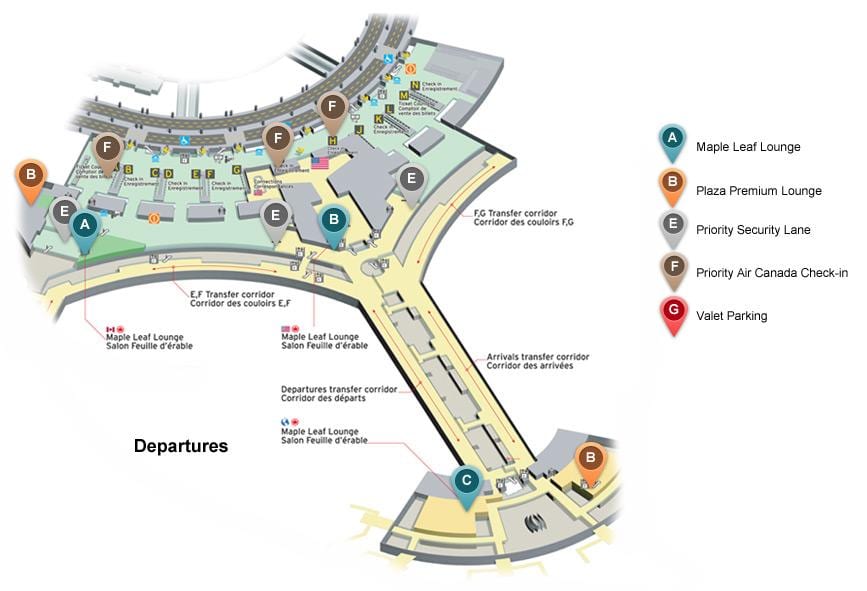 Térkép Toronto-Pearson nemzetközi repülőtér indulási terminál