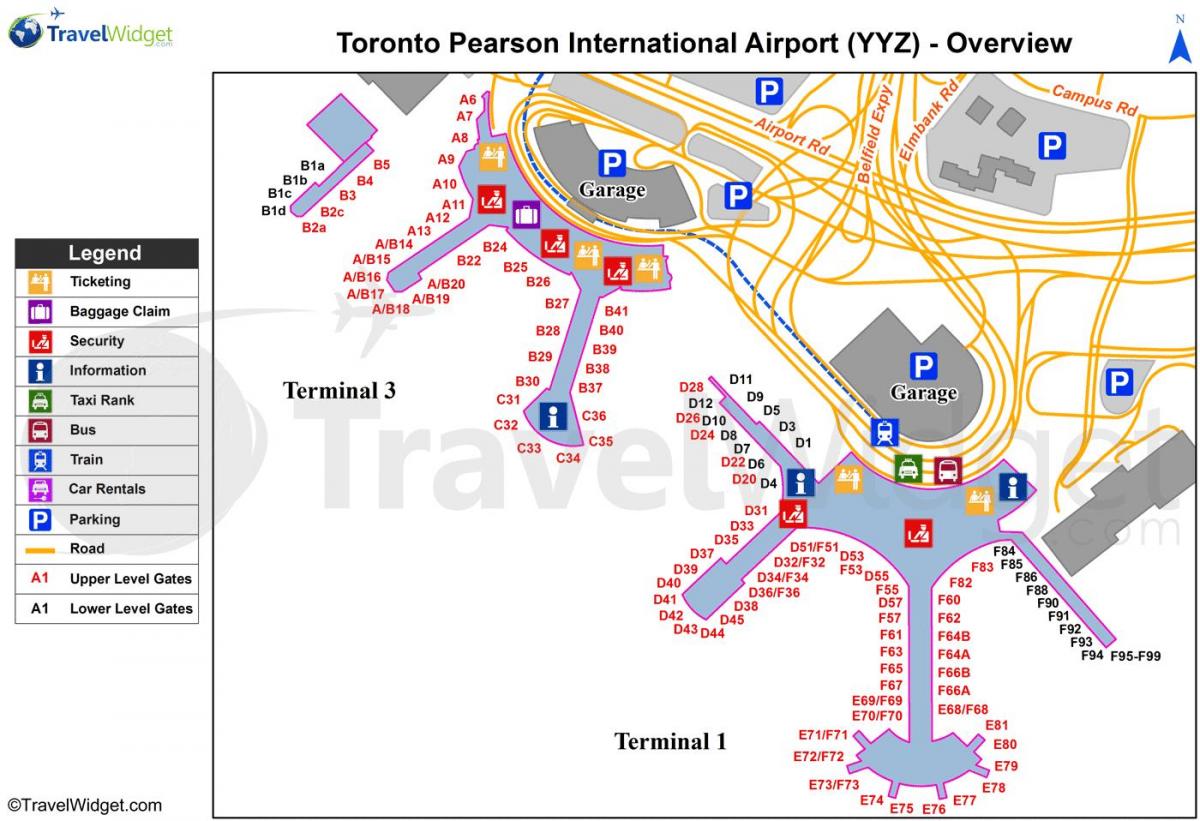 Térkép Toronto-Pearson nemzetközi repülőtér