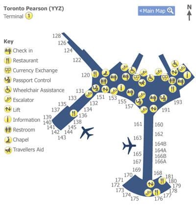 Térkép Toronto-Pearson repülőtér 1-es terminál