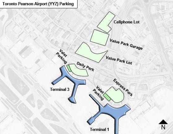 Térkép Toronto airport Pearson parkoló