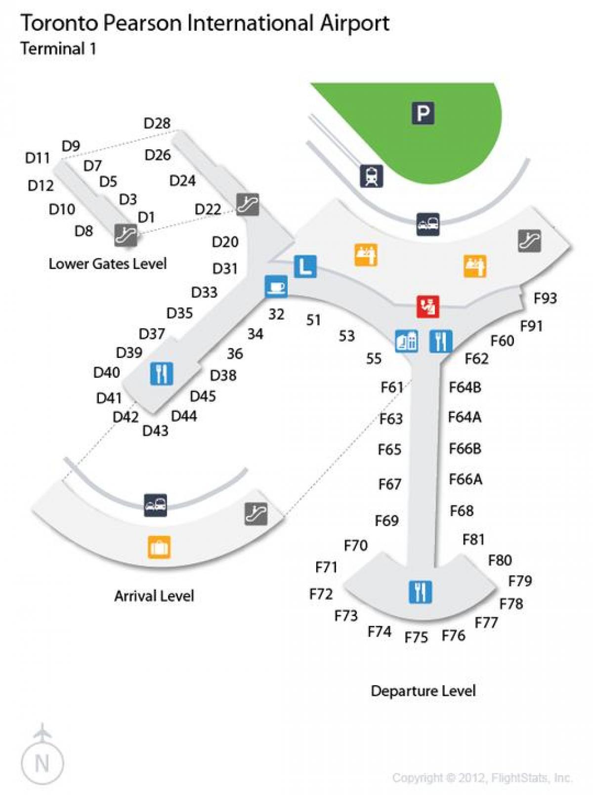 Térkép Toronto-Pearson repülőtér indulási-érkezési szint
