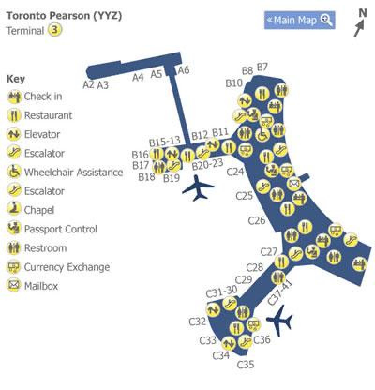 Térkép Toronto-Pearson repülőtéri terminál 3
