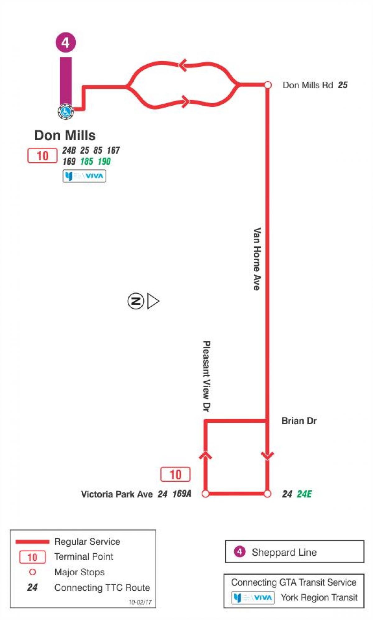 Térkép TTC-10 Van Horne busz útvonal Toronto