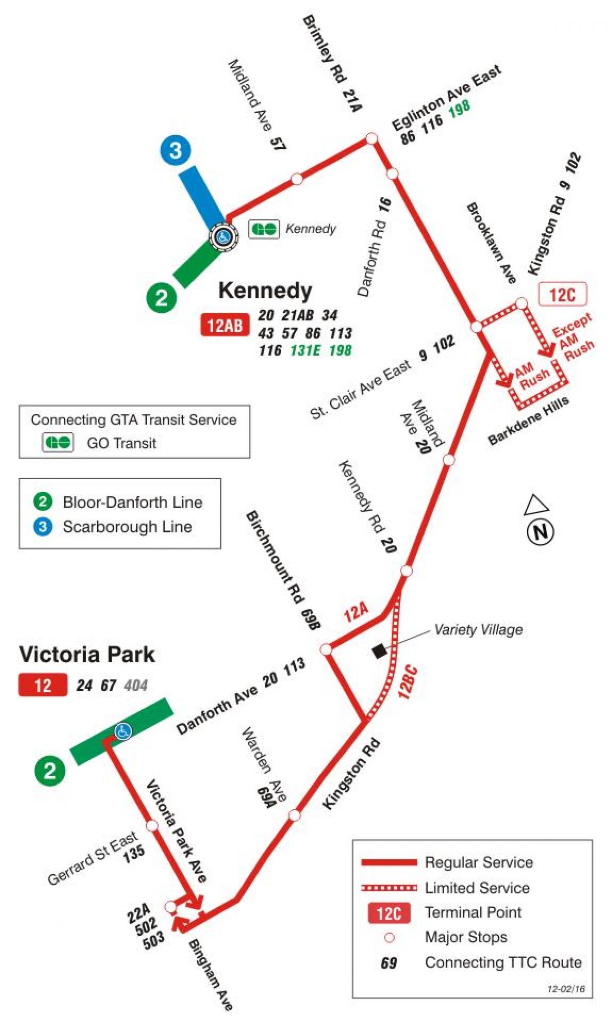 Térkép TTC 12 Kingston Rd busz útvonal Toronto