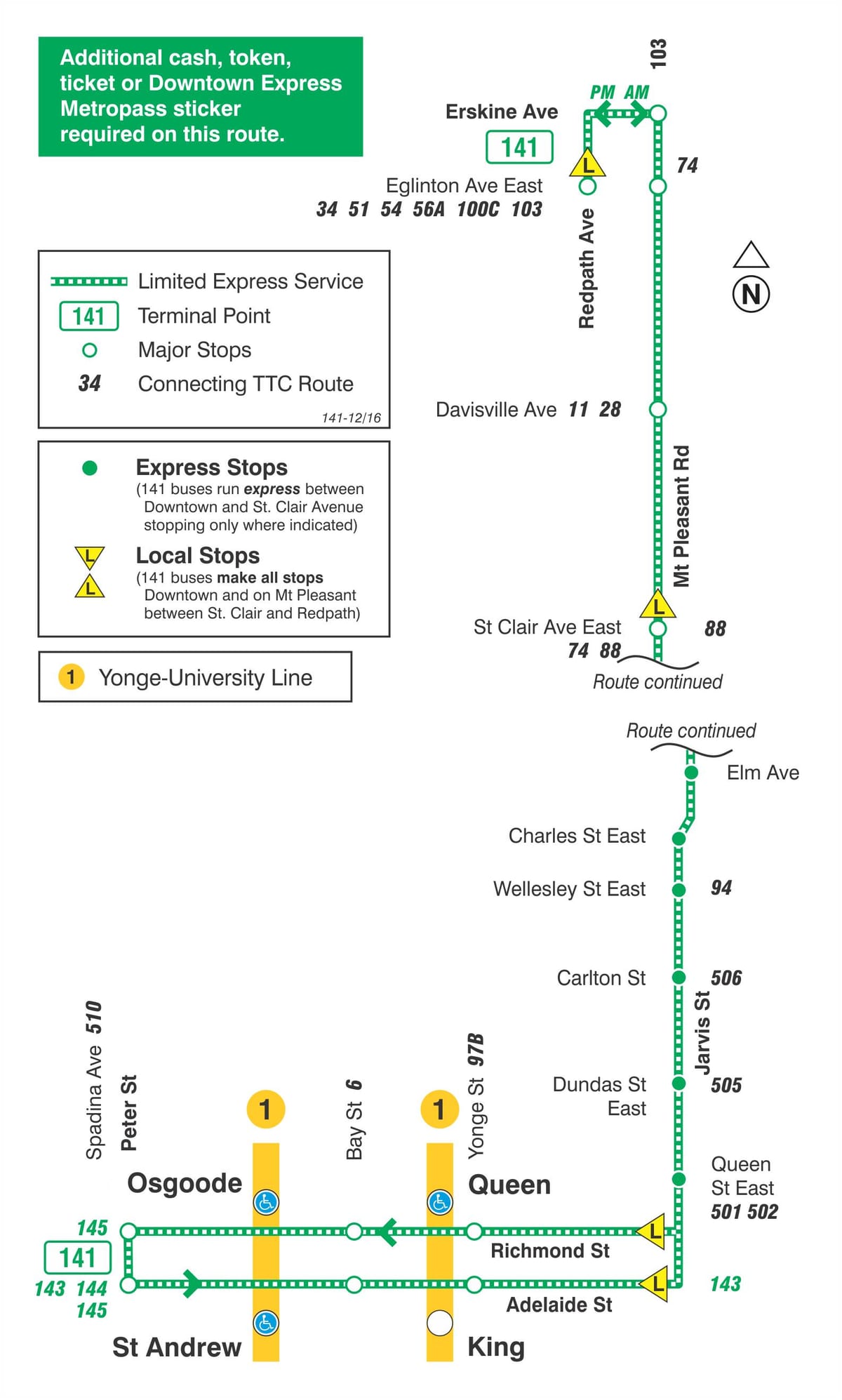 Térkép TTC 141 Downtown / Mt Pleasant Express busz útvonal Toronto