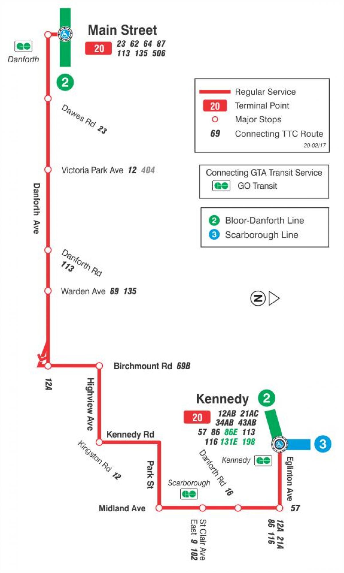 Térkép TTC 20 Cliffside busz útvonal Toronto