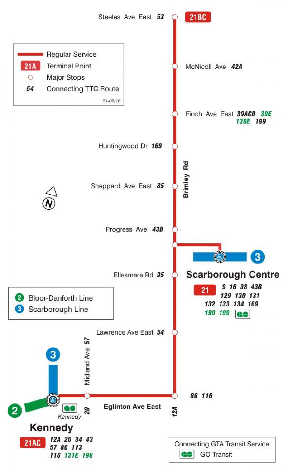 Térkép TTC 21 Brimley busz útvonal Toronto