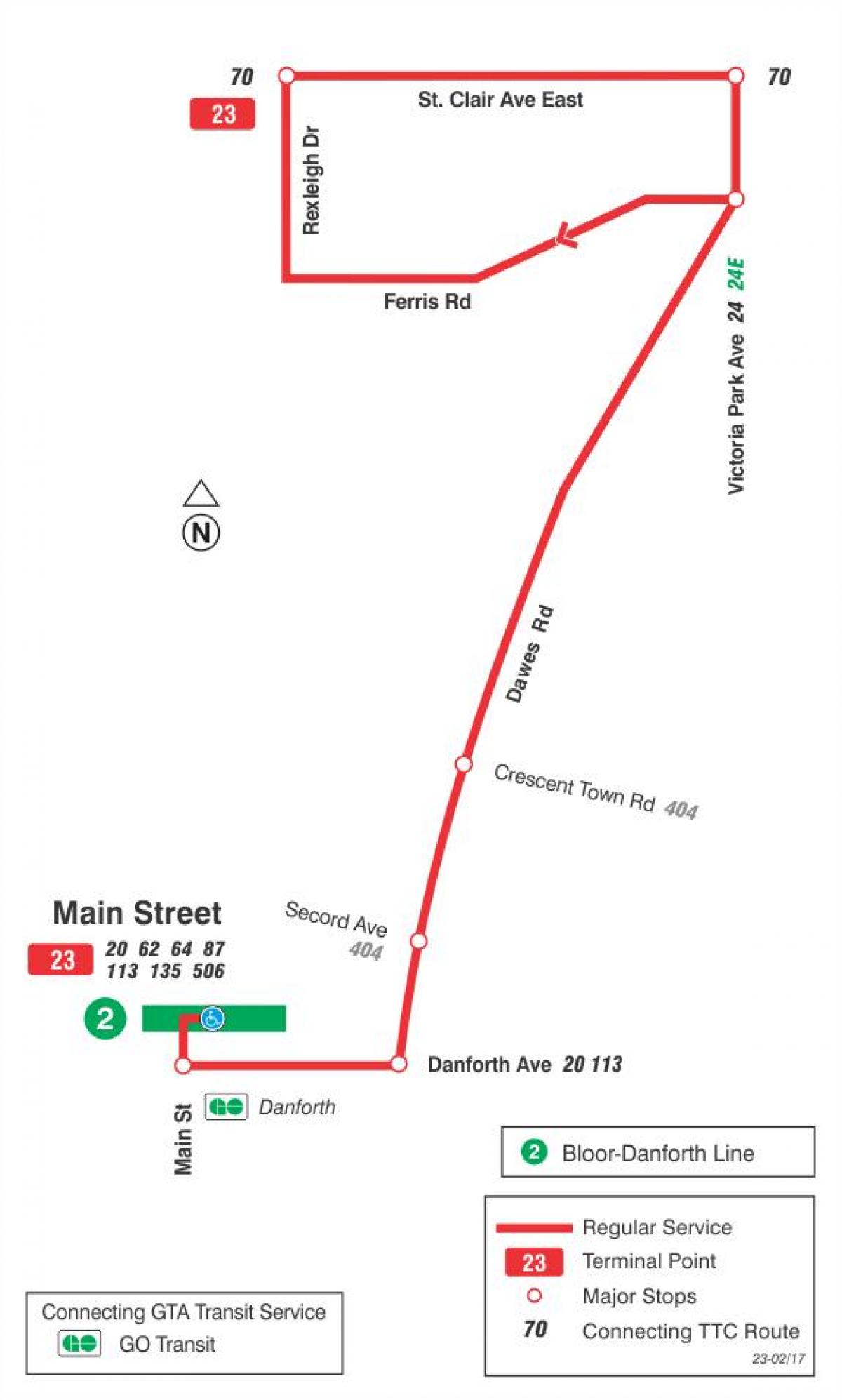 Térkép TTC 23 Dawes-busz útvonal Toronto