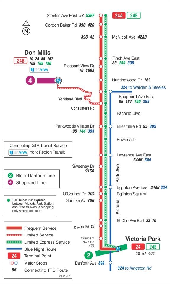 Térkép TTC 24 Victoria Park busz útvonal Toronto