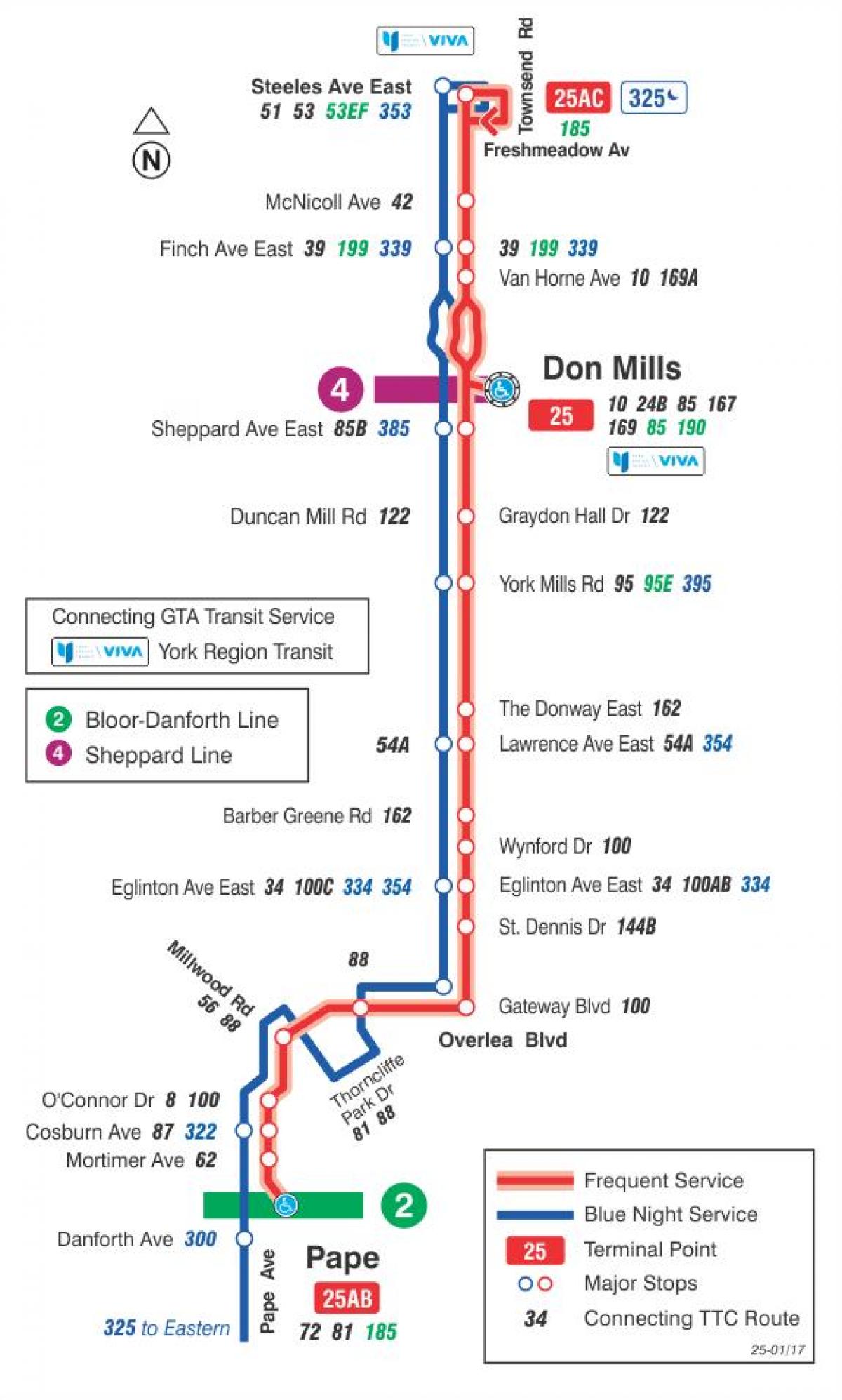 Térkép TTC 25 Don Mills busz útvonal Toronto