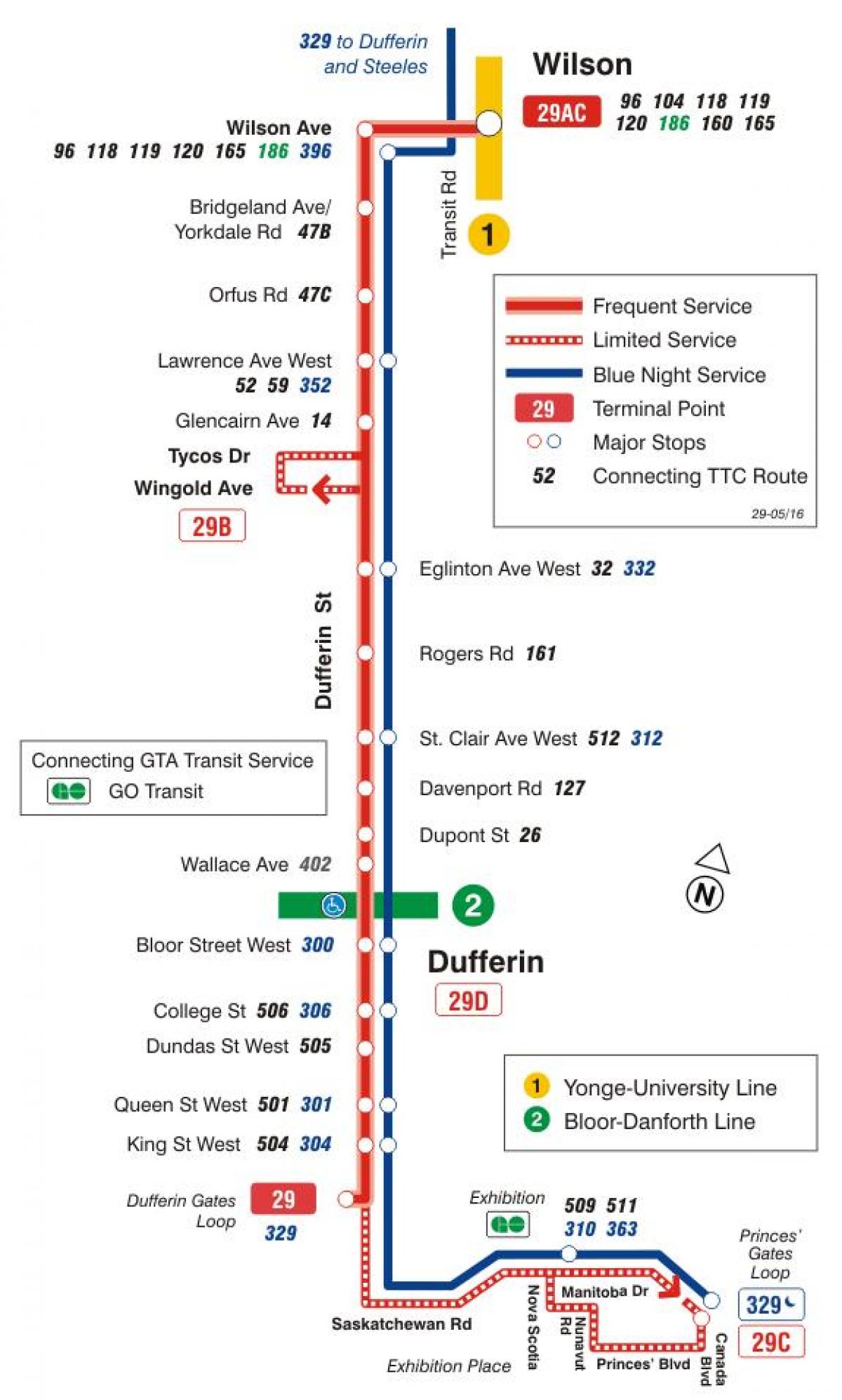 Térkép TTC 29 Dufferin busz útvonal Toronto