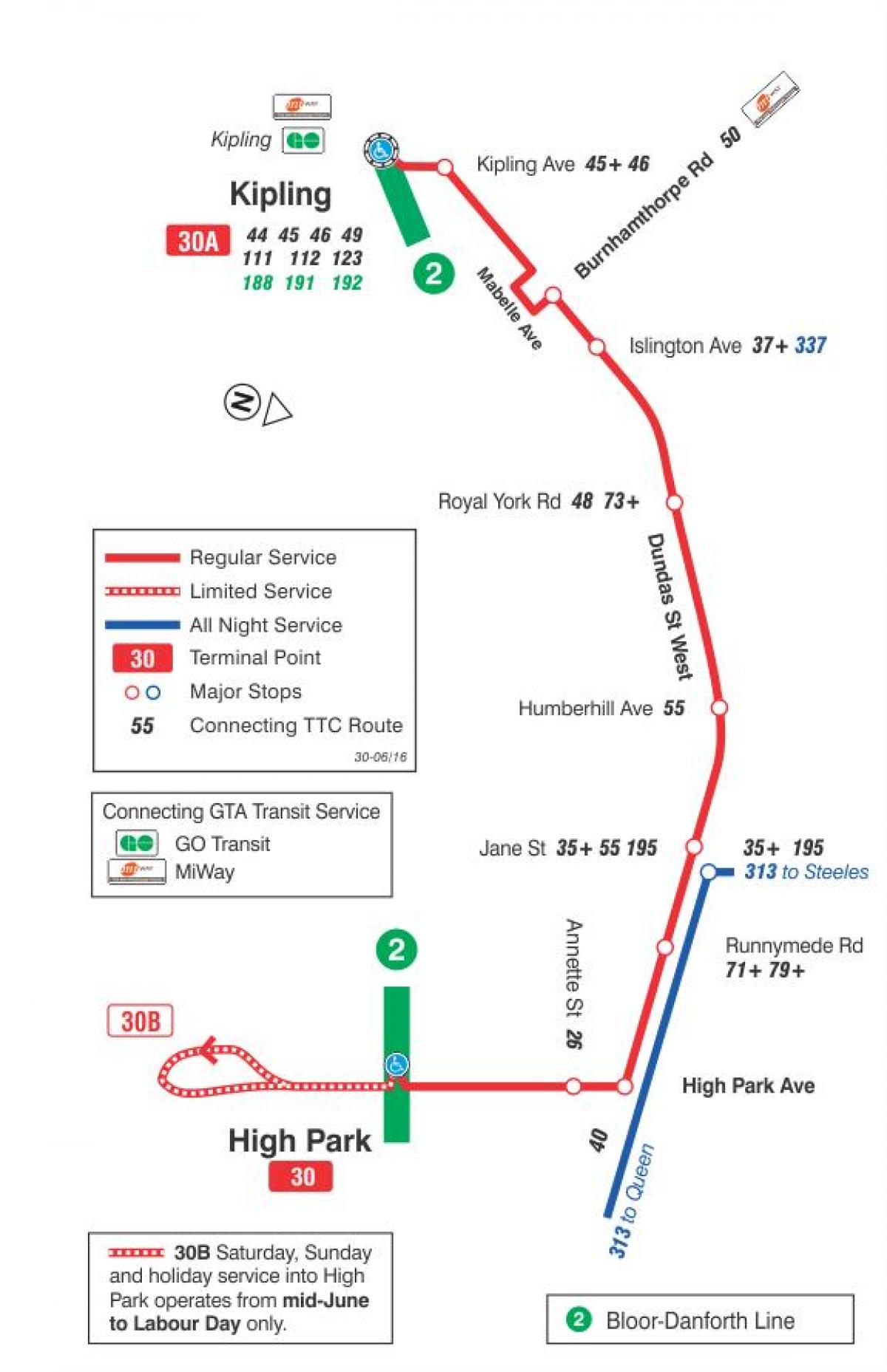 Térkép TTC 30 Lambton busz útvonal Toronto