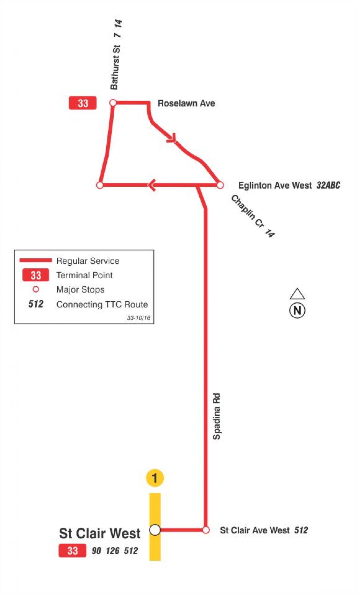 Térkép TTC 33 Forest Hill busz útvonal Toronto