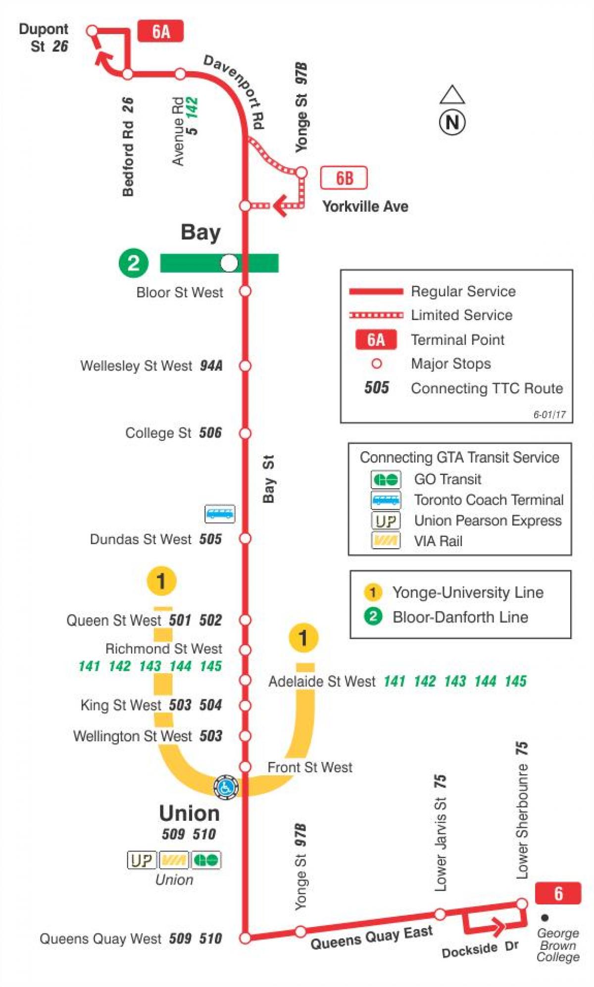 Térkép TTC 6 Bay busz útvonal Toronto
