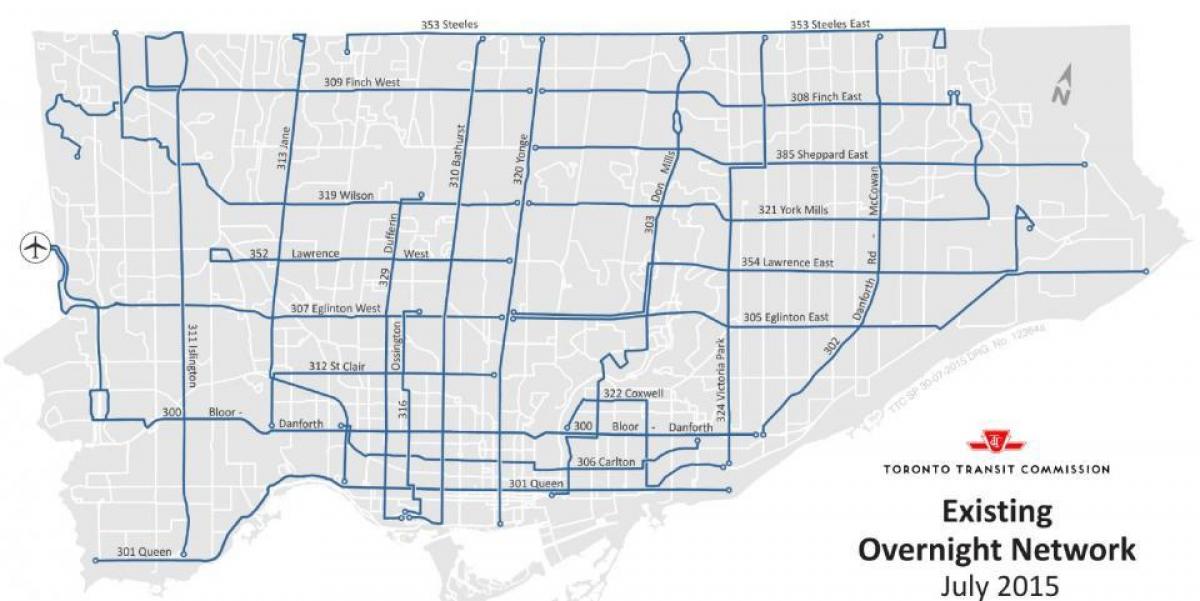 Térkép TTC éjszakai busz hálózat