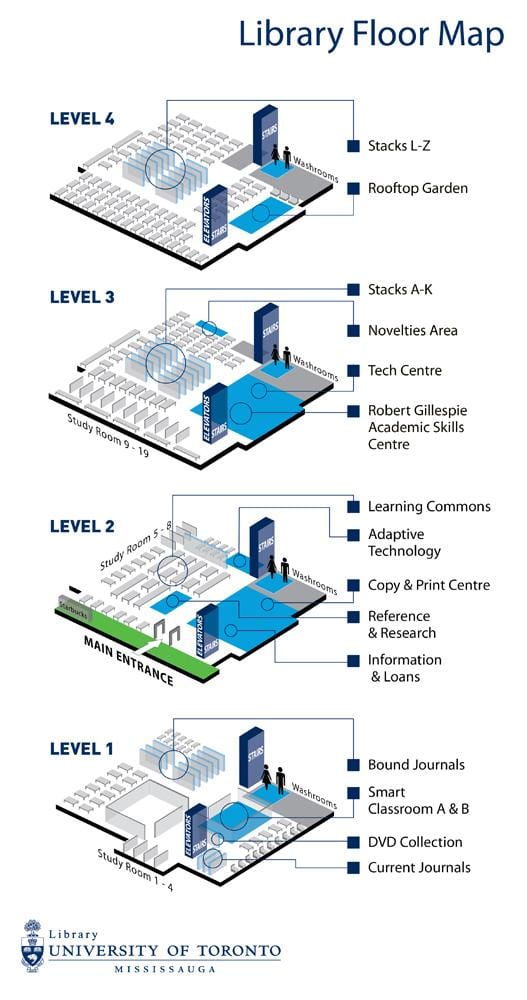 Térkép university of Toronto Mississauga könyvtár szint