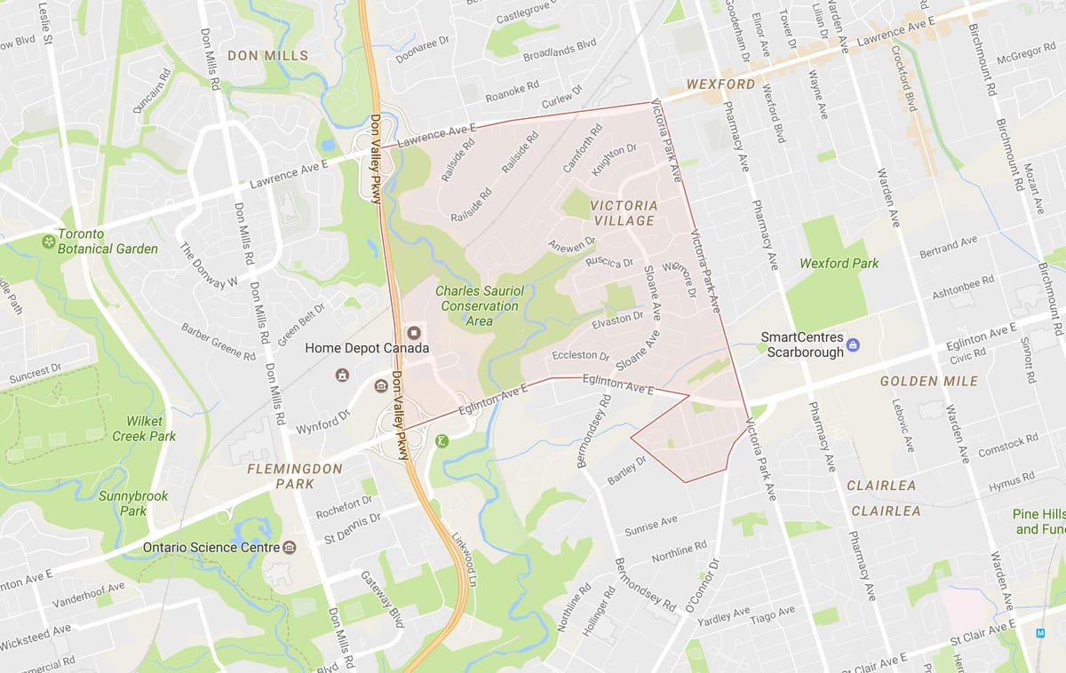 Térkép Victoria Falu szomszédságában Toronto