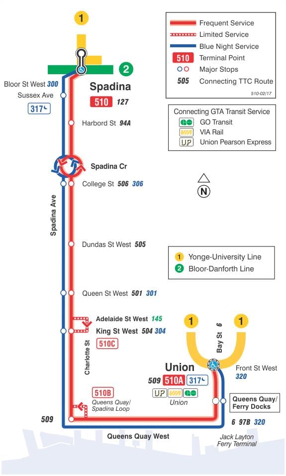 Térkép villamos vonal 510 Spadina