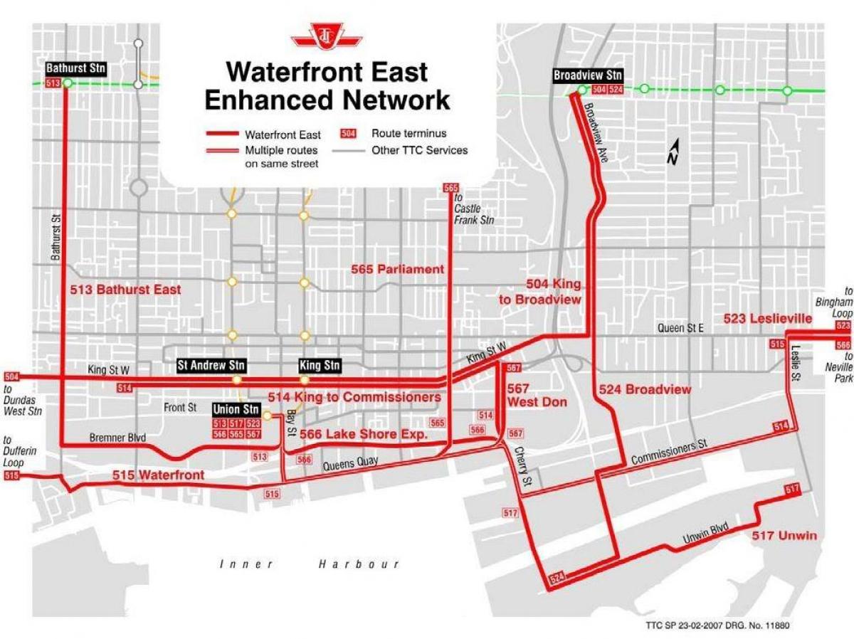 Térkép Vízparti Keleti továbbfejlesztett hálózati Toronto