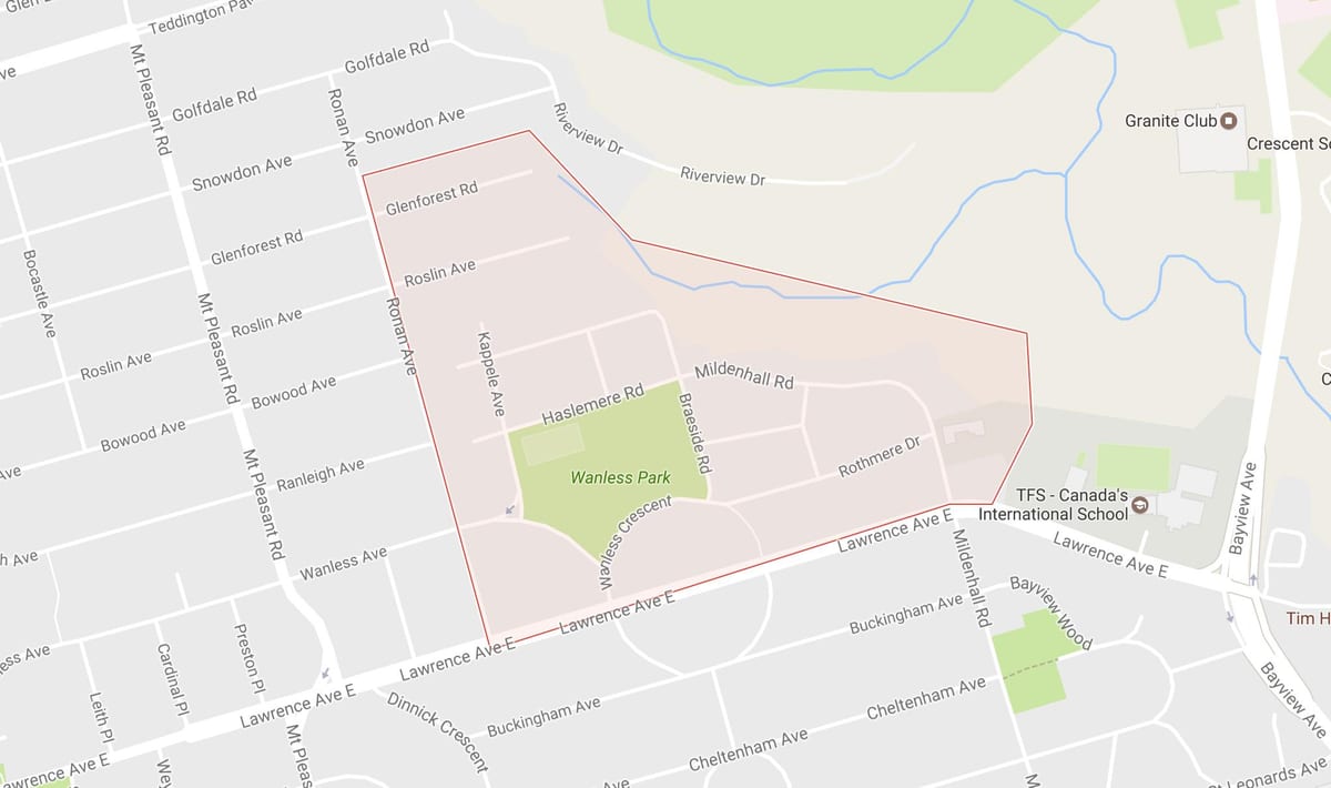 Térkép Wanless Park szomszédságában, Toronto