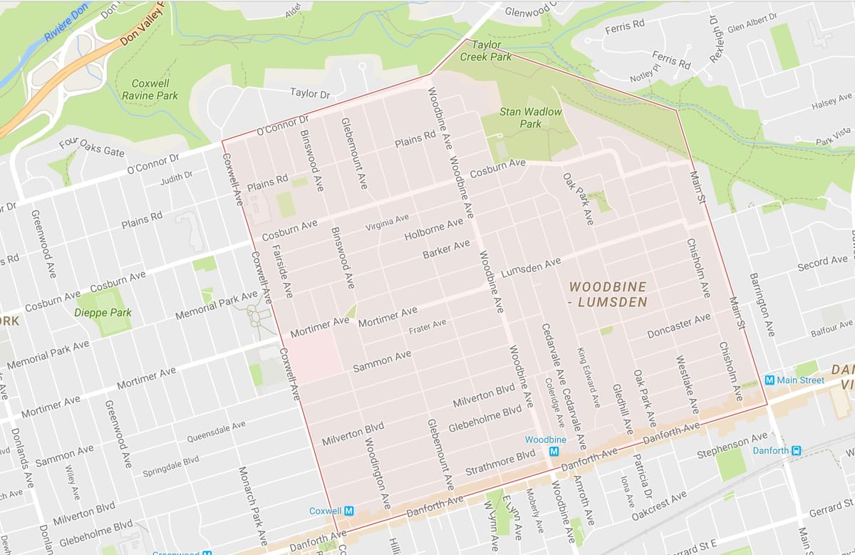 Térkép Woodbine Heights környéken Toronto