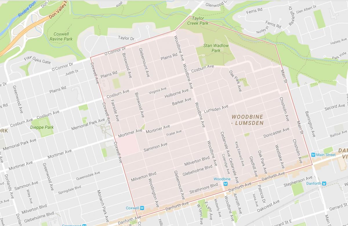 Térkép Woodbine Heights környéken Toronto
