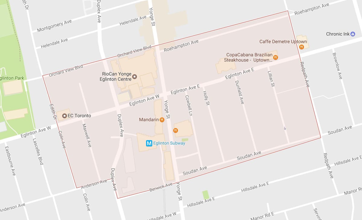 Térkép Yonge, Eglinton környéken Toronto