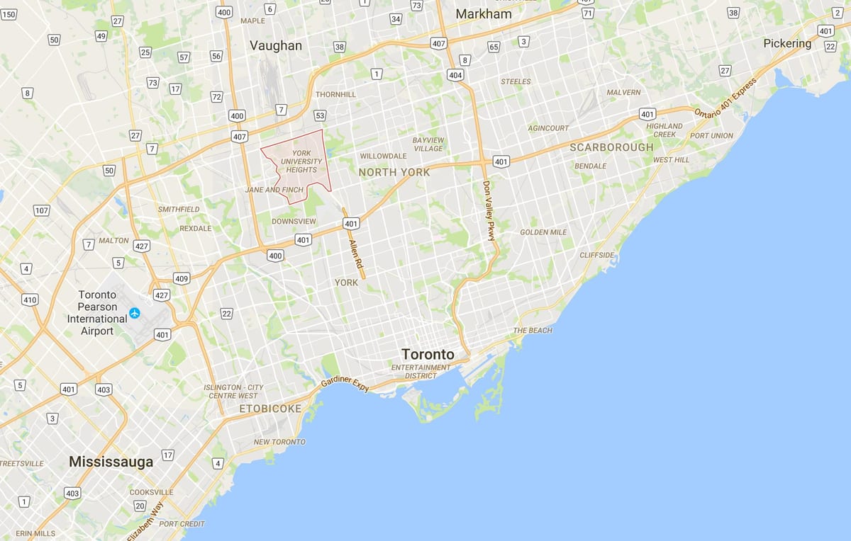 Térkép York-i Egyetem Heights negyedében Toronto