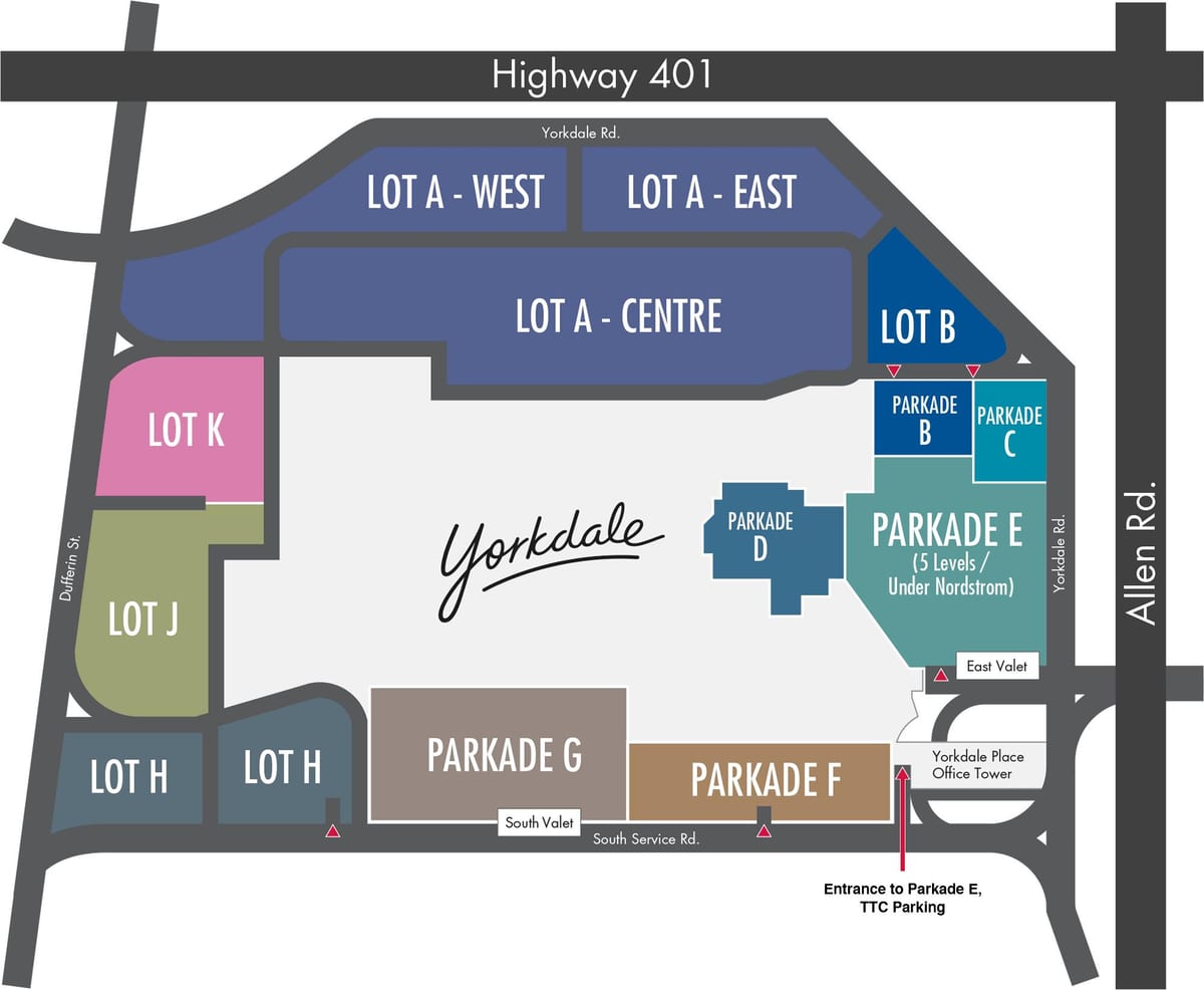 Térkép Yorkdale Bevásárló Központ parkoló