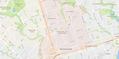 Térkép Islington-városközpont Nyugati szomszédságában Toronto