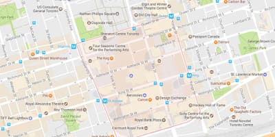 Térkép Pénzügyi Körzet szomszédságában Toronto
