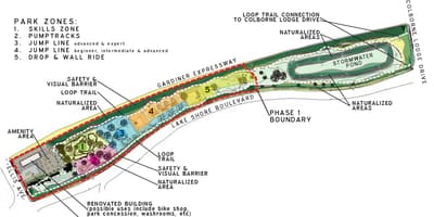 Térkép Sunnyside Bike Park zóna Toronto