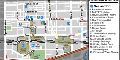 Térkép Szórakozás, valamint a pénzügyi körzet Toronto