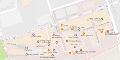 Térkép Szeszfőzde Kerület szomszédságában, Toronto