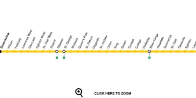 Térkép Toronto metró 1-es vonal Yonge-Egyetem