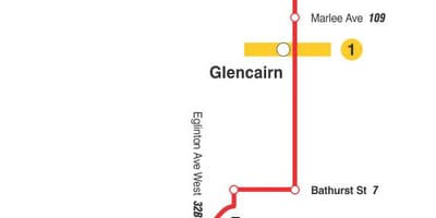 Térkép TTC 14 Glencairn busz útvonal Toronto