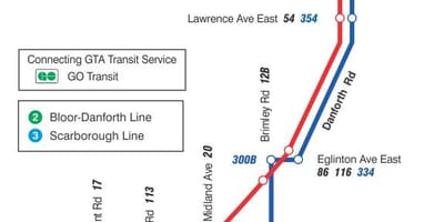 Térkép TTC 16 McCowan busz útvonal Toronto