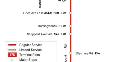 Térkép TTC 17 Birchmount busz útvonal Toronto