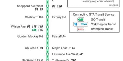 Térkép TTC 195 Jane Rakéta busz útvonal Toronto