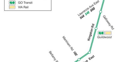 Térkép TTC 198 U T Scarborough Rakéta busz útvonal Toronto