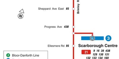 Térkép TTC 21 Brimley busz útvonal Toronto