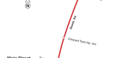 Térkép TTC 23 Dawes-busz útvonal Toronto