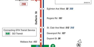 Térkép TTC 29 Dufferin busz útvonal Toronto